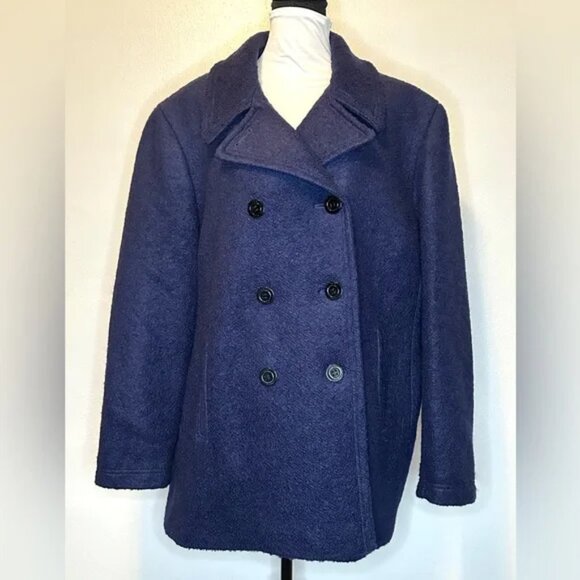 Calvin Klein Navy Blue Double Breasted Wool Blend Winter Peacoat - Picture 2 of 12